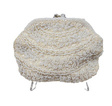 Vintage La Regale Handmade Ivory Beaded Sequin Small Clutch Purse Bag FLAW 