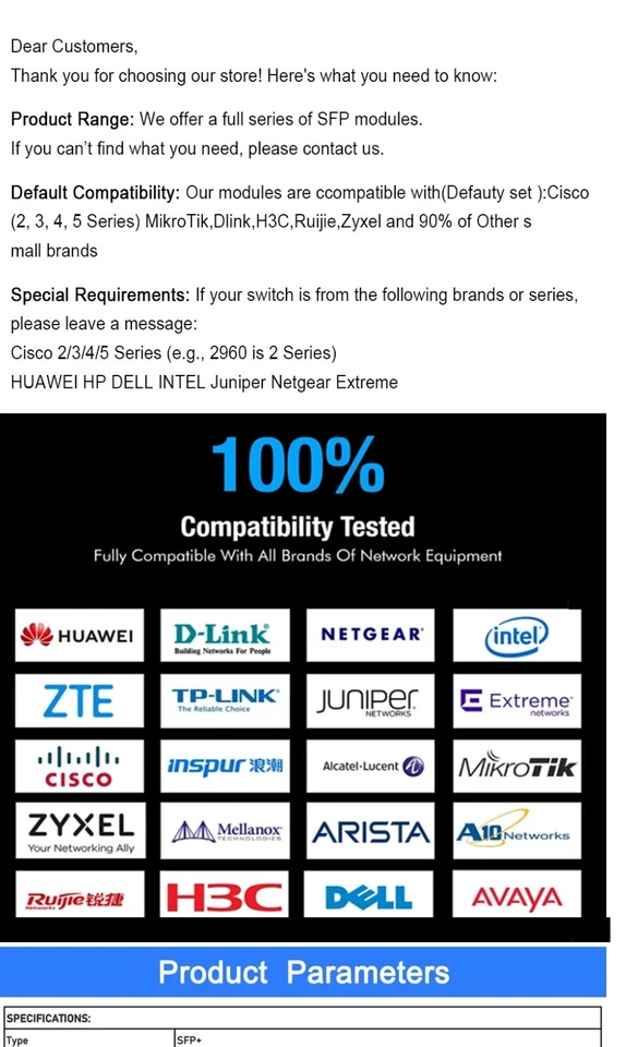 SFP + 10G BiDi WDM модуль 3 км 10 км 20 км 40 км 60 км 80 км совместимый Cisco лот - Изображение 3 из 4