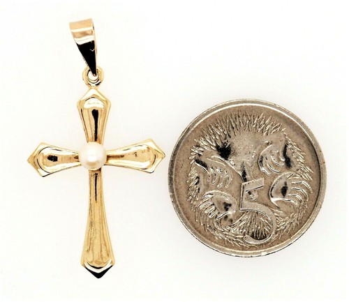 Pearl & 9ct Yellow Gold Cross Pendant Fine Religious Jewellery - Picture 10 of 10
