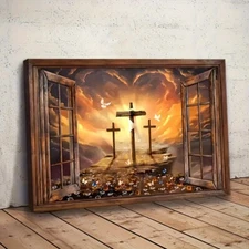 Three Crosses Christ Landscape Painting Canvas Painting Home Decor Living Room