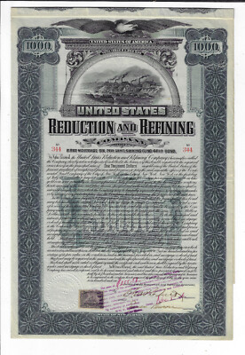 COLORADO 1901 United States Reduction & Refining Co Bond Stock Spencer Penrose