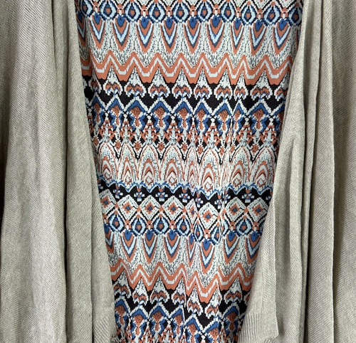 Chico's 1 US Medium Open Front Linen Blend Sweater Beige Inserted Printed Fabric - Picture 3 of 8