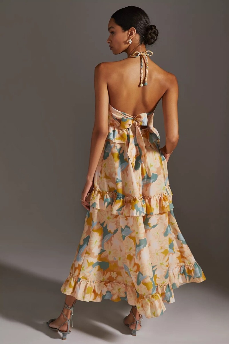 NWT ANTHROPOLOGIE GEISHA DESIGNS RUFFLED TIERED FLORAL HALTER MAXI DRESS L LARGE | eBay NWT ANTHROPOLOGIE GEISHA DESIGNS RUFFLED TIERED FLORAL HALTER MAXI DRESS L LARGE | eBay