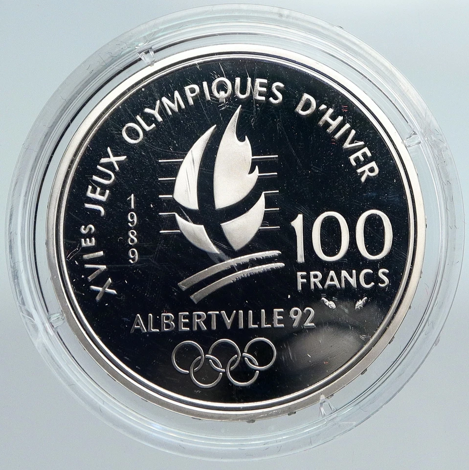 Moneda de 100 francos de plata de prueba antigua de los Juegos Olímpicos de 1992 de Francia 1989 i89932 Foto 2 de 2