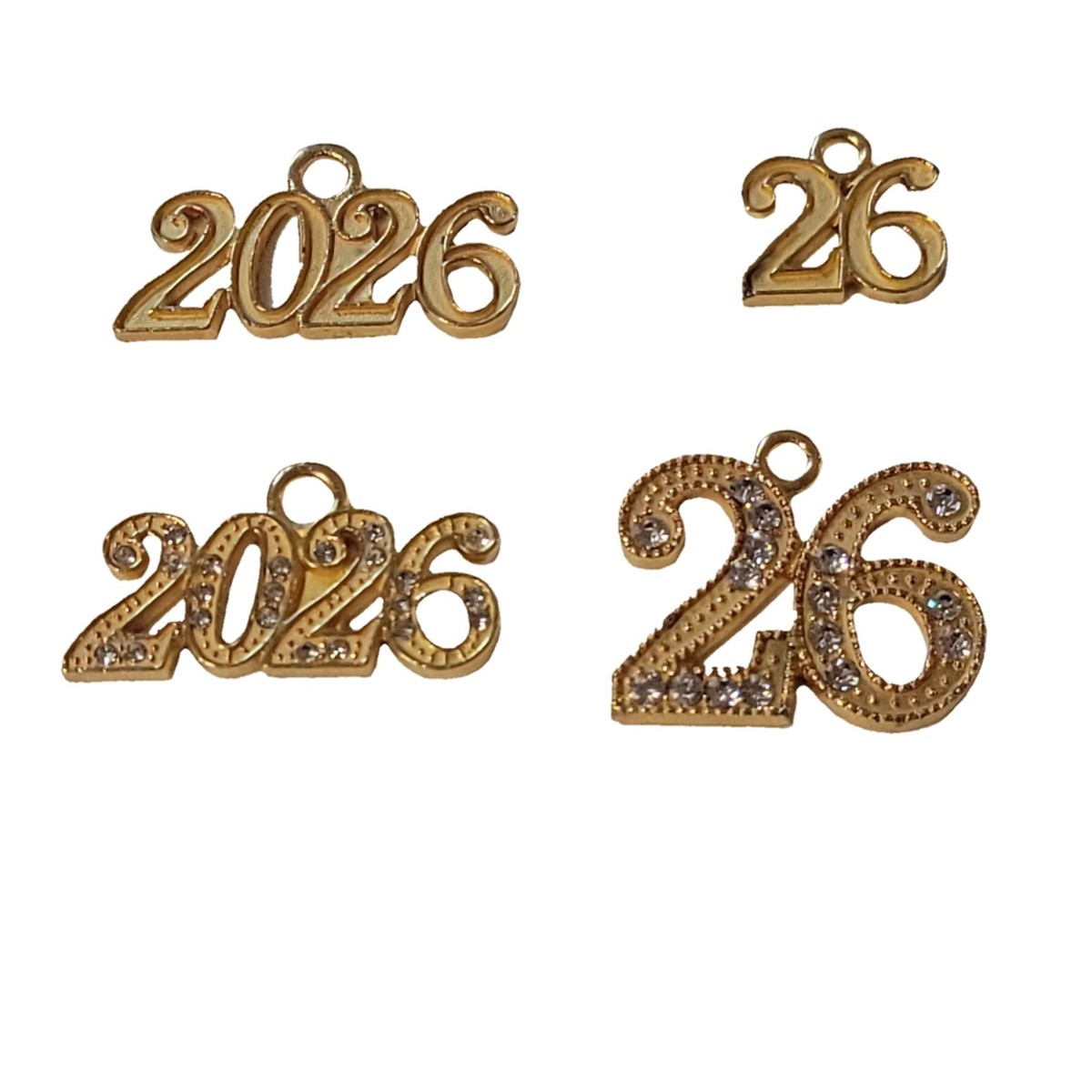 2026 Gold Rhinestone Bling Drop Date Year Charm for Graduation
