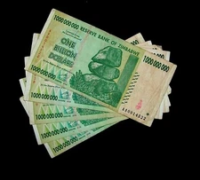 5 x Zimbabwe 1 Billion Dollar banknotes / 2008 / AA / Circulated currency