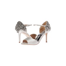  350 BADGLEY MISCHKA Shoes 9 White Satin Crystal Heeled Sandals LOVELY SZ 9