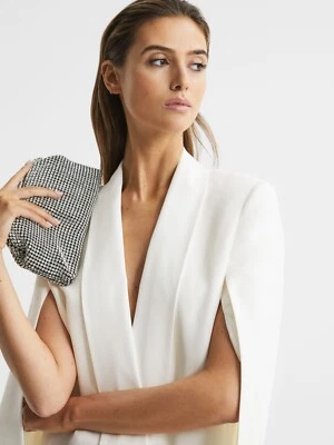 REISS YANA SMOKING MANTELLA BLAZER GIACCA in AVORIO/CREMA