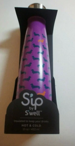 Sip by Swell Insulated Water Bottle Top Dog 15oz Hot & Cold Purple Dachshund 
