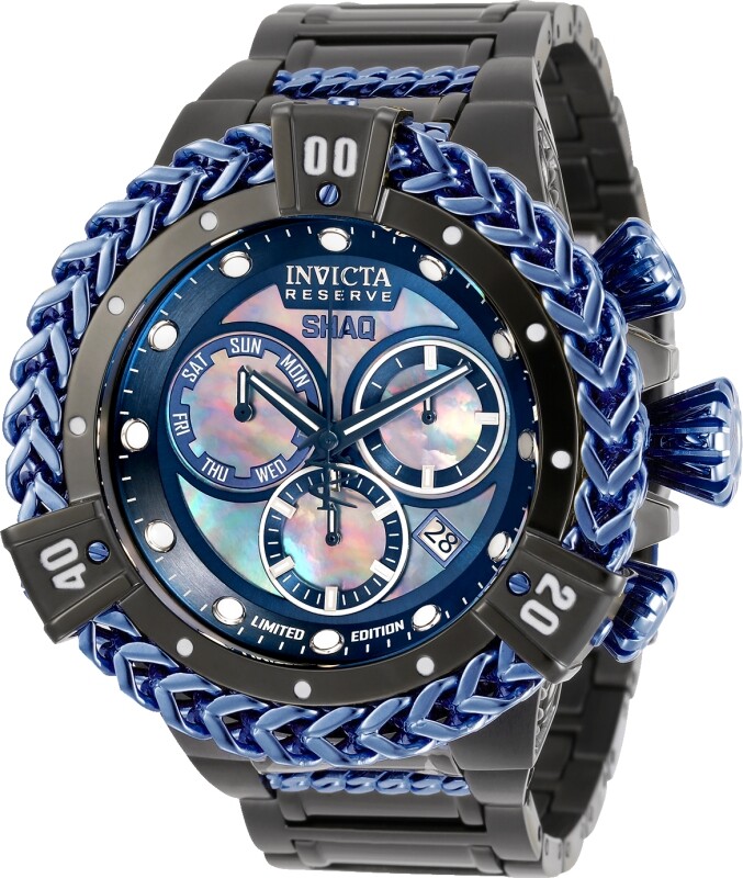 New Invicta Reserve Shaq Hercules Blue MOP Black Steel Swiss Watch