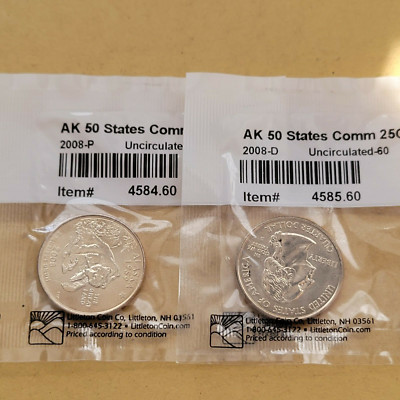 2008 P+D Alaska State BU Statehood Quarter Set From Mint Roll  220243G
