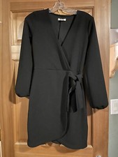 Madewell Little Black Dress Side Tie Faux Wrap Mini Black Long Sleeve X-Small