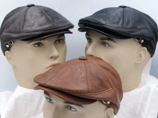 NWT 100% LEATHER Men Gatsby Cap Newsboy Ivy Hat Golf Driving Flat Cabbie S-3XL