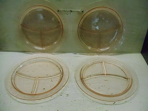 4  MacBeth Evans Pink Dogwood Depression Glass  Grill Plates divided