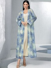 Dubai New Women Printed Open Kimono Abaya Kaftan Muslim Maxi Dress 2pcs Set Robe