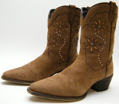 Santa Fe Boot Co SFW3010 BRN LEATHER FLORAL JEWELED
