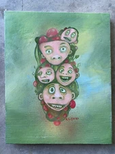 Original Art Outsider Urban Surreal Trippy Artwork Portrait Painting Oil Acrylic