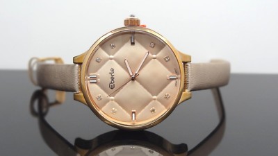 Eberle 9896 Crystals White Leather Band Rose Gold Tone Women's Watch