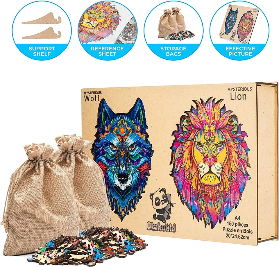 OTAKUKID® - Puzzle de Madera de Animales -Pack Completo con 2 Puzzles (León & L - Imagen 2 de 4