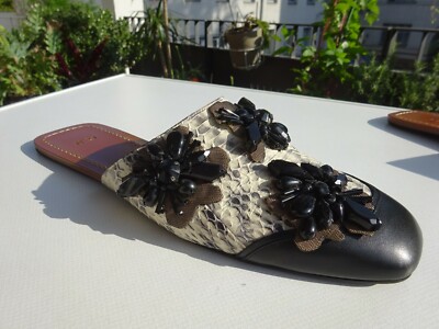 N°21 N21 Damen Sandalen Pantoletten Leder Schlangen Steine Italy Gr.39,5 Neuw