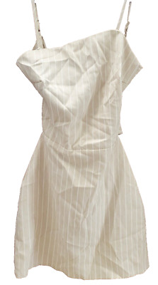 NWT Missguided Striped Tie Back Cami Shift Dress Beige Womens Size 0 Mini Casual