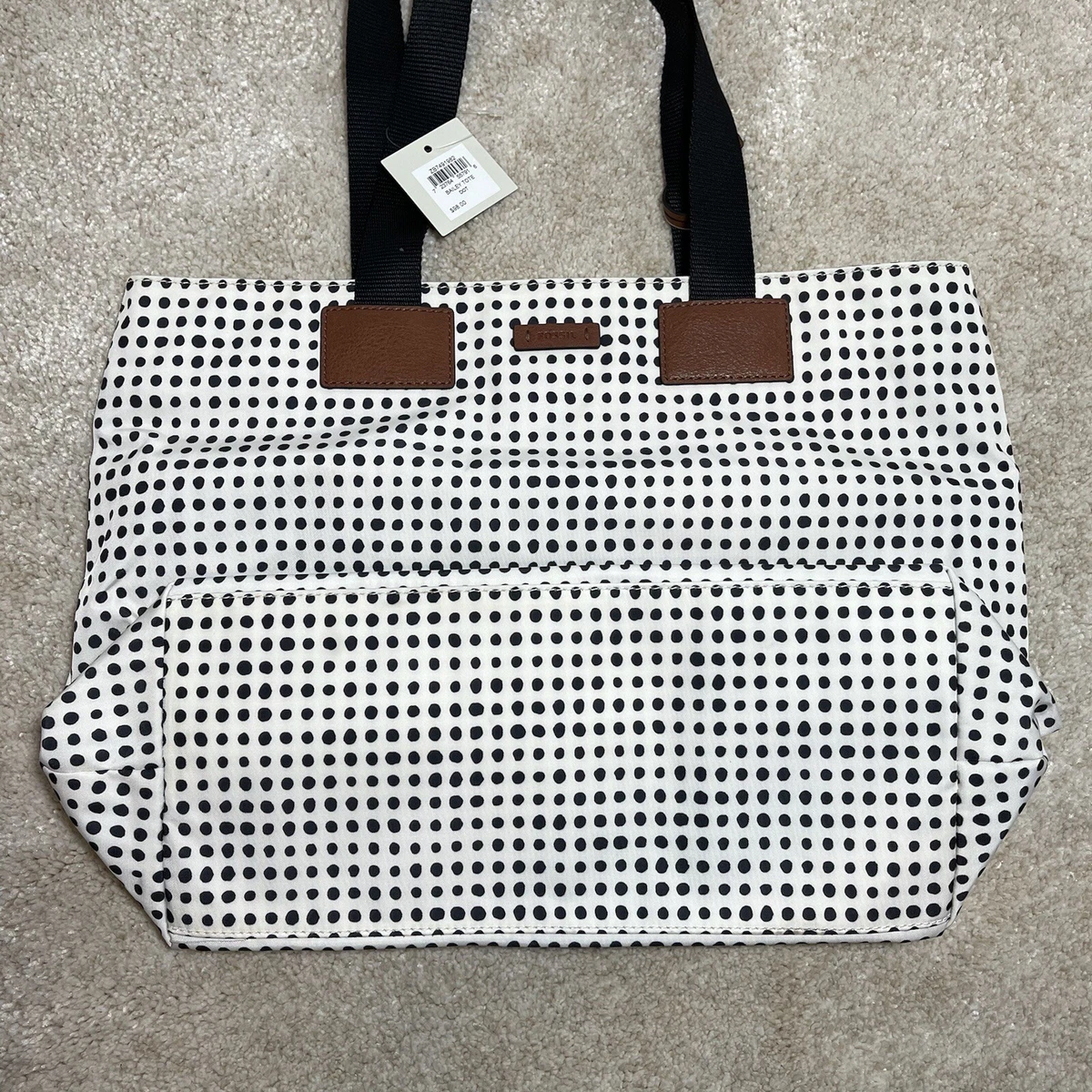 FOSSIL Women Black White Bailey Polka Tote Dot New With Tags eBay