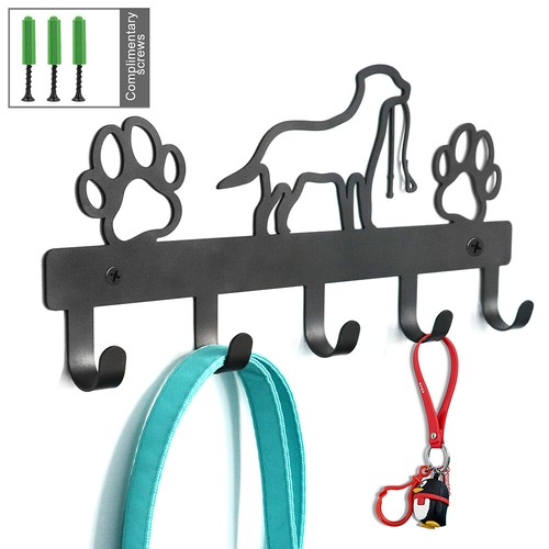 Metal Bone Pet Dog Hanger with Hooks Key / Dog Lead Leash Wall Rack Holder Black - Picture 1 of 12