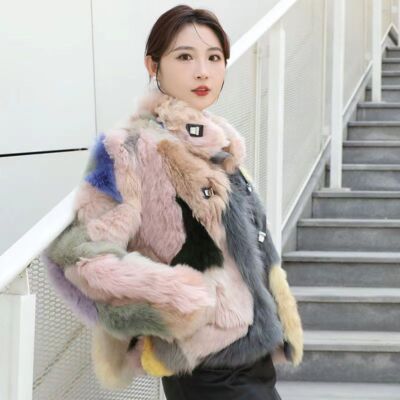 New Natural sheep fur coat women's fashional warm multi-color fur jacket