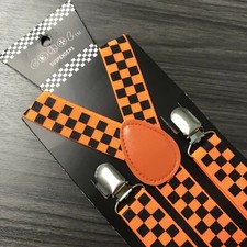 Black Orange Checker Suspender for Adults Men Women Teens Wedding USA SELLER 