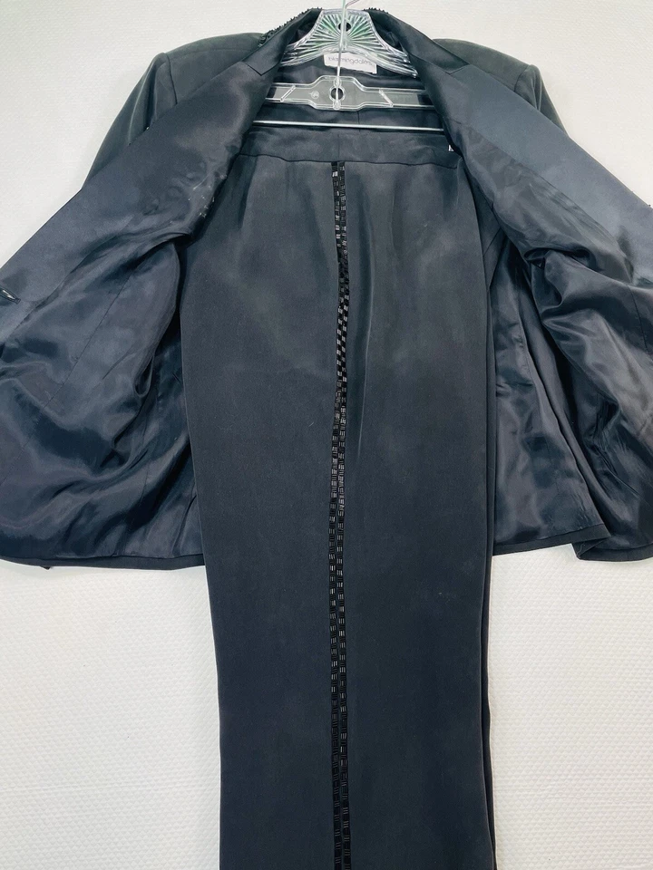 Impresionante traje pantalón esmoquin secuenciado 100 % seda negro Bloomingdales vintage 2 piezas Foto 4 de 4