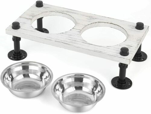 Double Bowl Dog Cat Feeder Elevated Raised Stand Feeding Food Water Pet Dishes - Picture 2 of 7