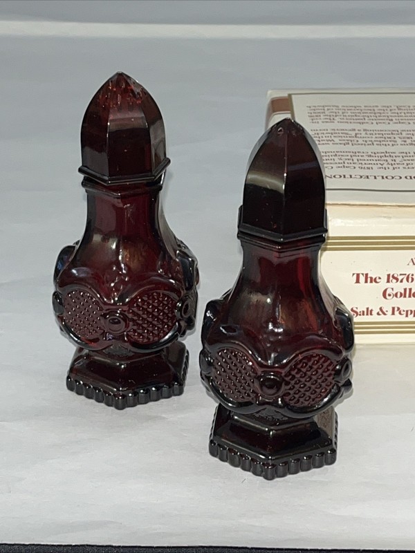 Vintage Avon 1876 Cape Cod Collection Ruby Red Salt and Pepper Shakers Mfg 1978