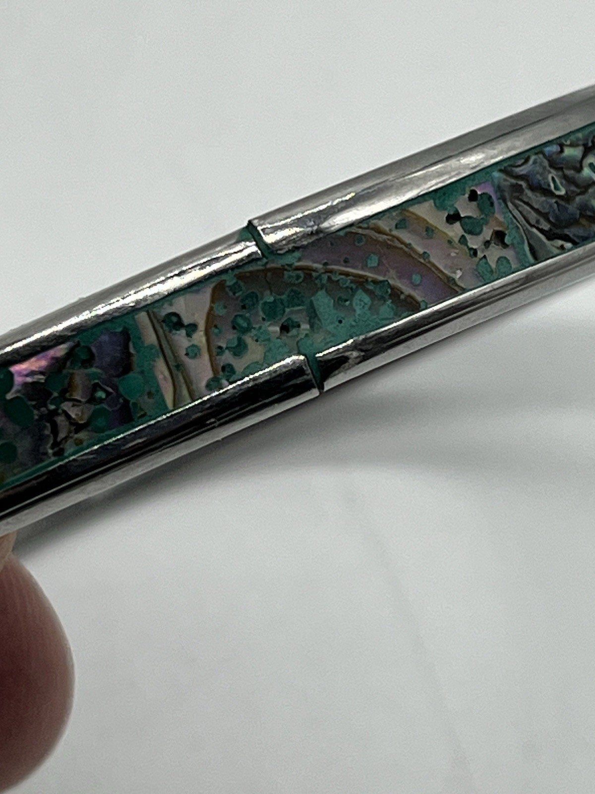 Abalone Shell Inlay Silver Tone Bangle Bracelet J… - image 7