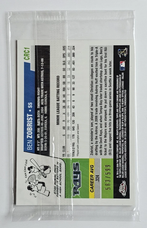 Ben Zobrist/599 Rookie SELLADO EN PAQUETE Topps Chrome Actualizaciones y Destacados CRC1 Foto 2 de 4