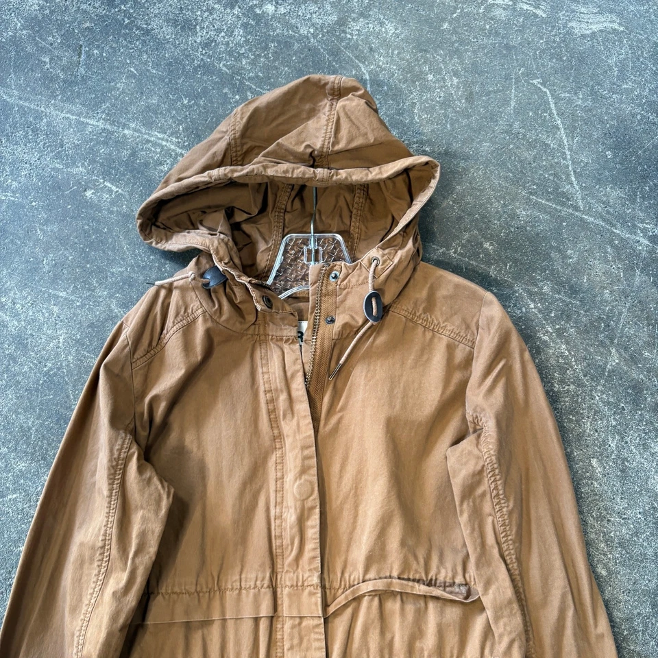 Chaqueta Parka Militar Garage Para Mujer XS Marrón Abrigo Utilitario Lona Exterior Con Capucha Foto 2 de 4