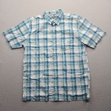 Van Heusen Men's Size Medium Blue Plaid Short Sleeve Button Down Shirt