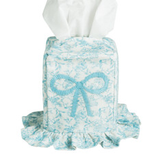 Mud Pie Toile Bow Tissue Box Cover 5" x 4 1/2" 100 Cotton NEW