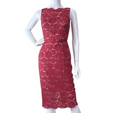 Nha Khanh Anna Lace Floral Sleeveless Cocktail Dress Red Beige Lined Size 8