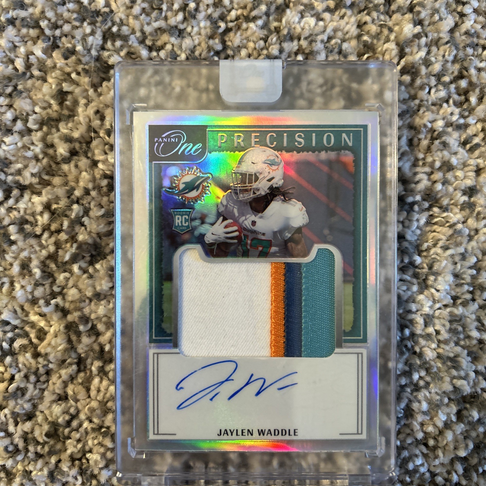 JAYLEN WADDLE 2021 PANINI ONE SILVER PRECISION 3 COLOR PATCH RPA /49 DOLPHINS SP