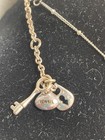 Vintage Necklace SIGNED FOSSIL Crystal Pendant Silver tone ball chain Y2K retro — photo 5