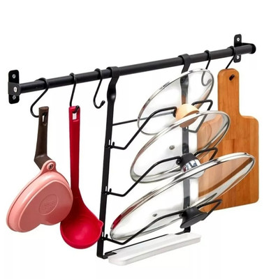 Küche Organizer Wandmontage Topf Deckel Regal 3 Schichten 5 Utensilien Aufhänger Haken Metall