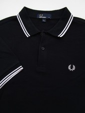 Mens Medium Fred Perry Polo Shirt SS black cotton knit