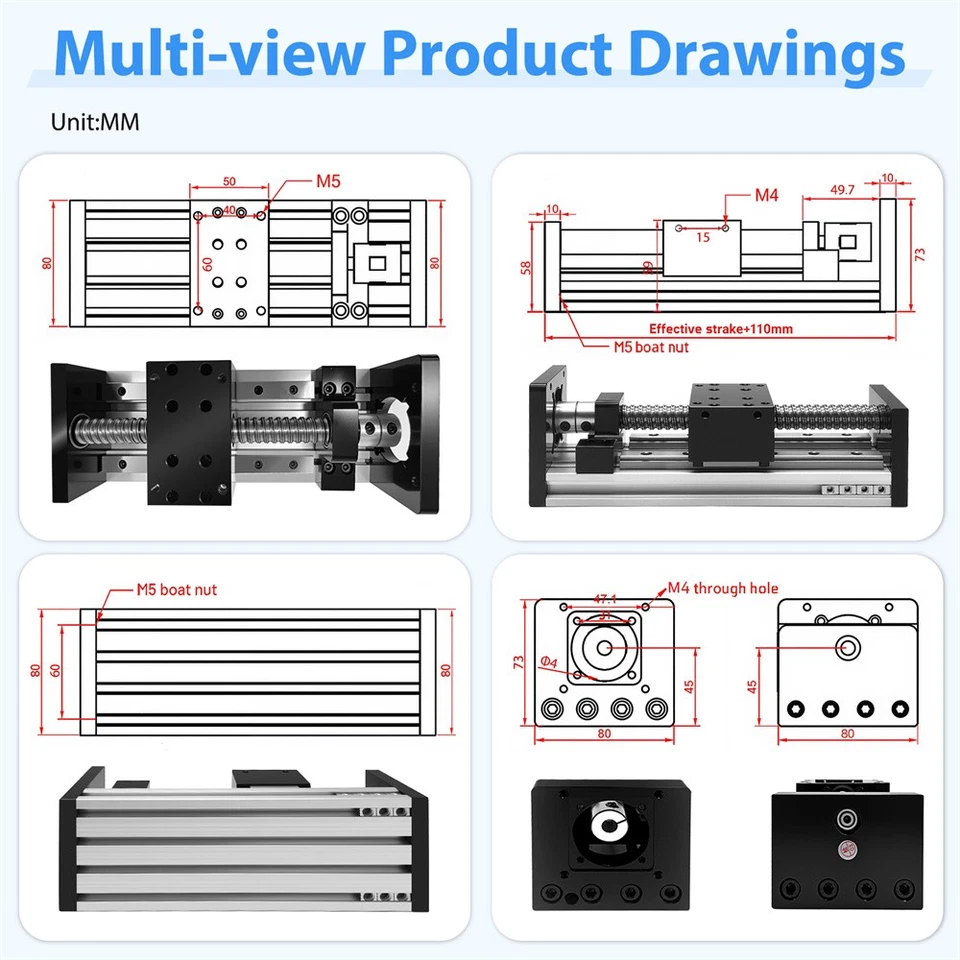  80mm Wide Ballscrew Linear Motion Stage 22-132lbs Double Guide CNC Slide Table - Image 2 of 4