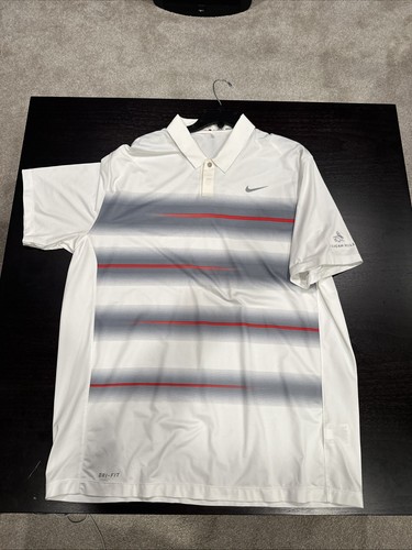 TIGER WOODS NIKE GOLF POLO SHIRT -XL- WHITE RED STRIPE Pelican Hill - Picture 2 of 10
