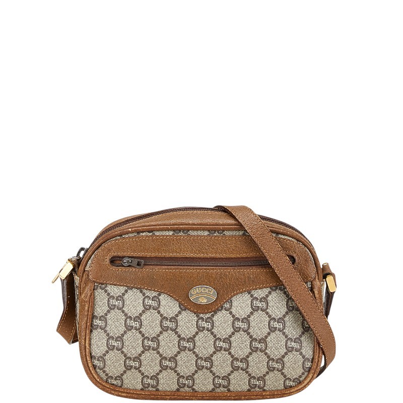 Gucci Old GG Plus Crossbody Shoulder Bag Beige PVC Leather Women Pre-Owned