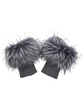 Women Faux Fur Plush Leg Warmers Short Furry Fuzzy Leg Cuffs Grey With Tips
