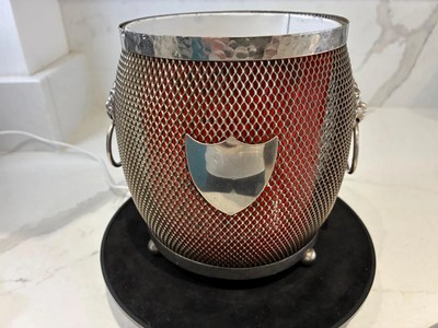 Vintage versilbert Keksfass Eiskübel Teedose Löwenschild Metallgitter