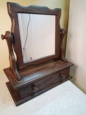 Vintage Dresser Top Vanity Shaving Mirror with Drawer/ Swivel Mirror
