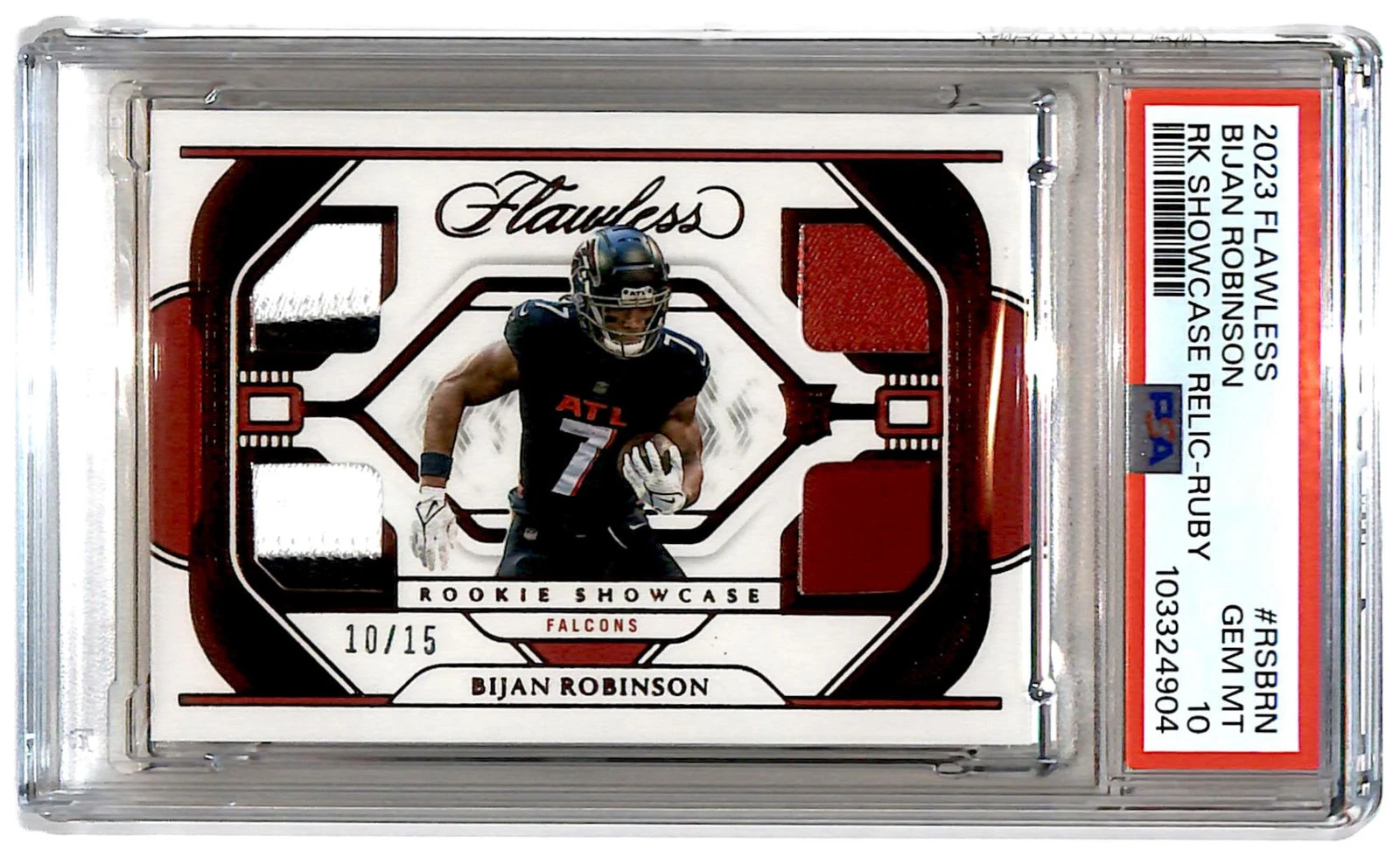 Bijan Robinson Panini Flawless Rookie Showcase Relics #RSBRN Ruby