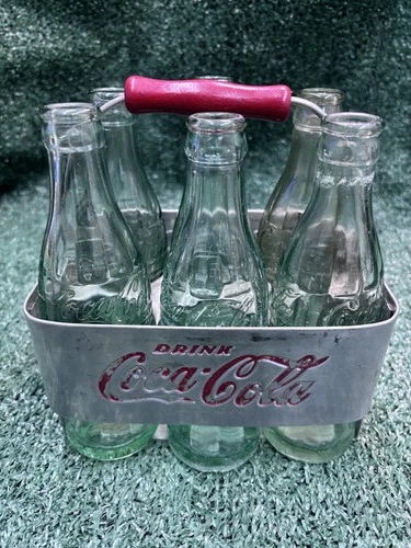 Vintage 1940/50 Aluminum Coca-Cola 6-Pack Bottle Carrier Caddy with Bottles